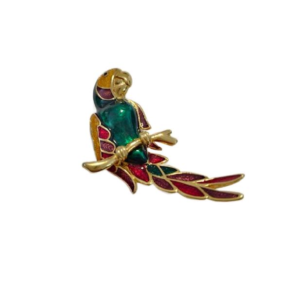 Vintage Enamel Parrot Brooch, 2.5" Long - Picture 8 of 11